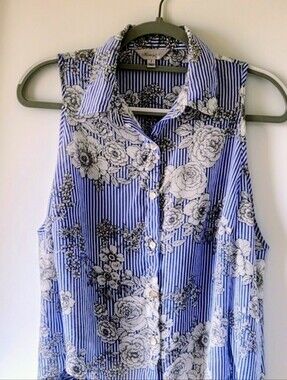 SUMMER SALE! Striped Floral Blouse - Blue & White